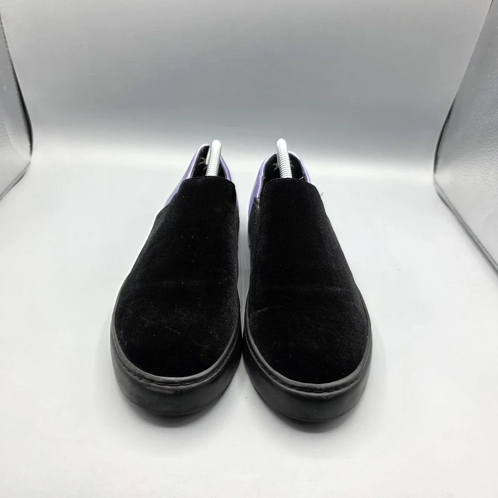 Free People Varsity Sneakers Womens 37 Black Velvet Purple Leather Metallic Shoe
